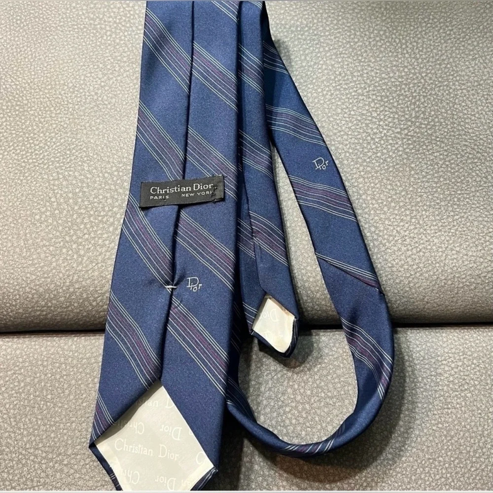 Vintage Christian Dior   Blue and Red Striped Tie